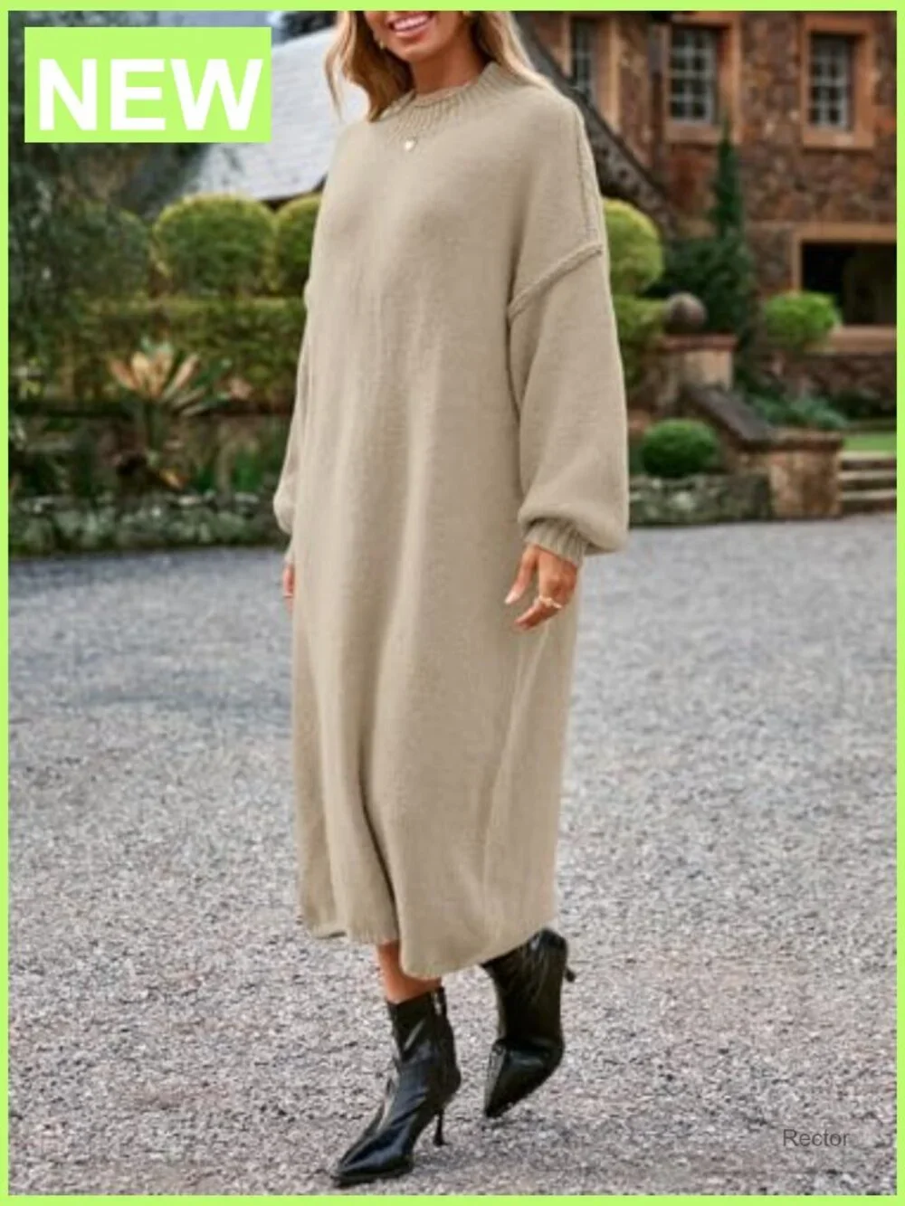 Oversized Chunky Knit Sweater Dress Mock Neck Long Sleeve Maxi Fall Winter - Picture 4 of 7